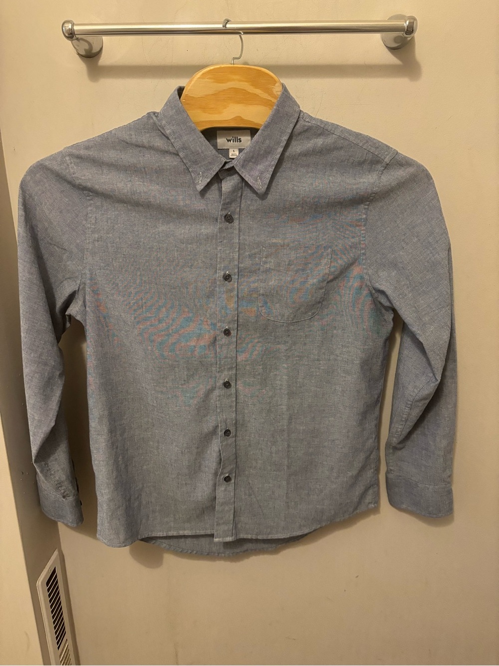 Huckberry Wills Wrinkle-Free Linen Blend Long Sleeve Shirt Marled Blue Size L